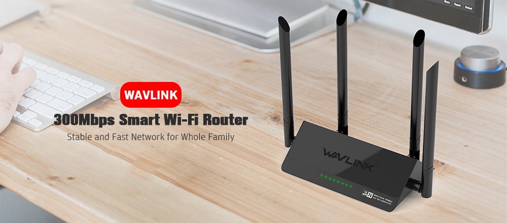 WAVLINK WS - WN521R2P Wireless Smart Router 300Mbps 2.4GHz WiFi - Black EU Plug