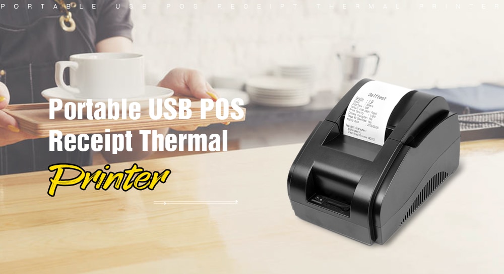 ZJ - 5890K Mini 58mm POS Receipt Thermal Printer with USB Port- Black EU Plug