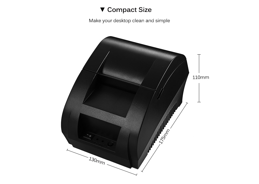 Receipt Machine with USB Port for Android iOS- Black US Plug