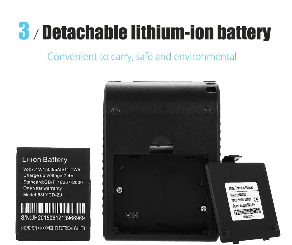 ZJIANG ZJ - 5805 Portable 58mm Bluetooth Android 4.0 Thermal POS Printer- Black EU Plug