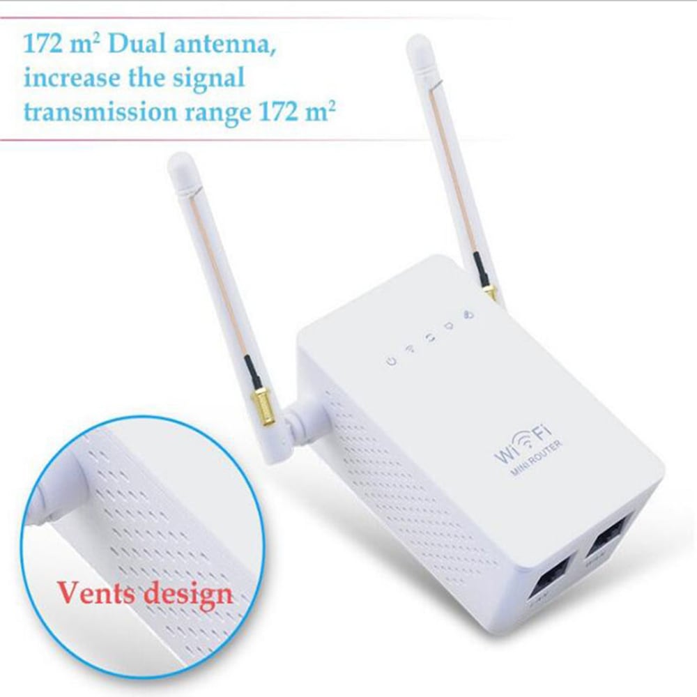 Dual Port WiFi Extender 300Mbps 2 Antenna- White EU Plug