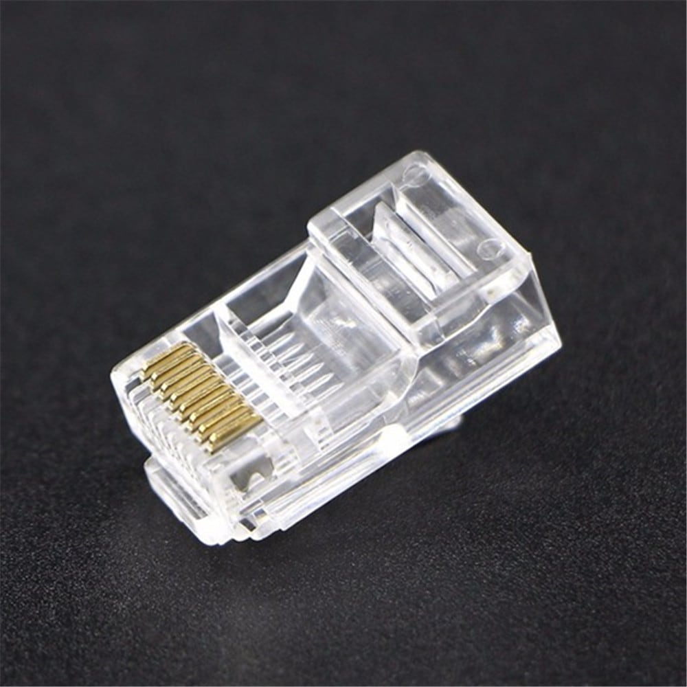 RJ45 Network LAN CAT5e Cat6 Patch Cable Crimp Plug Connector GOLD Pins- Transparent 100pcs