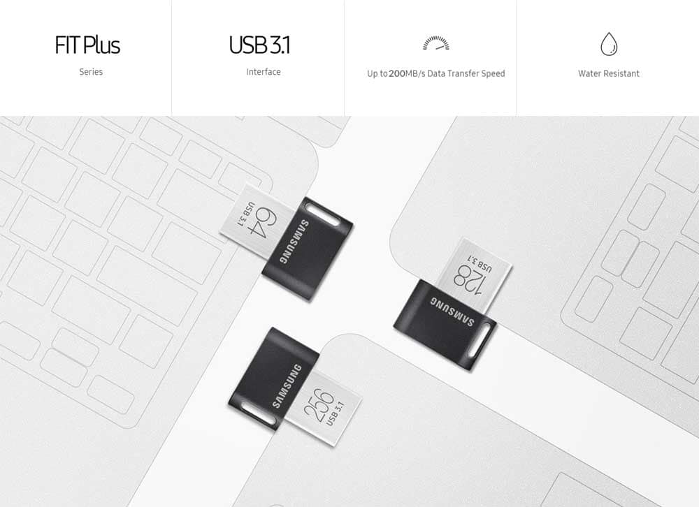 Samsung MUF - 32AB / AM USB 3.1 Flash Drive Fit Plus 32GB 200MB/s Read- Black 32GB