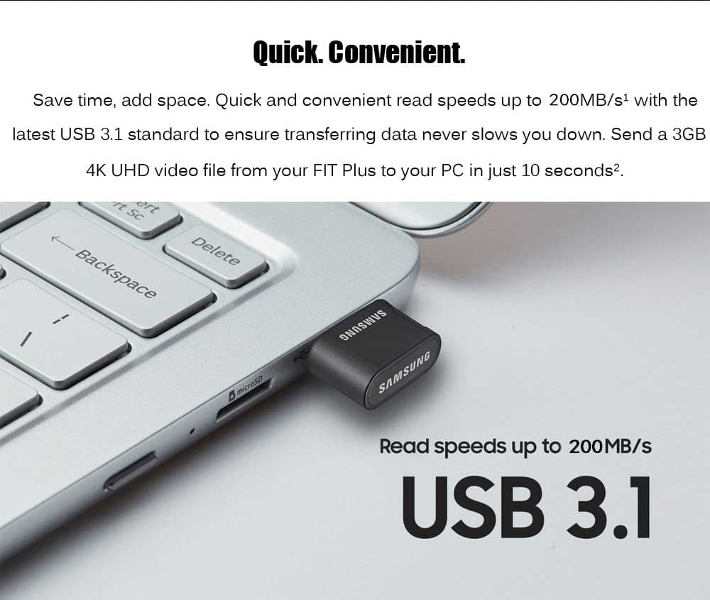 Samsung MUF - 32AB / AM USB 3.1 Flash Drive Fit Plus 32GB 200MB/s Read- Black 32GB