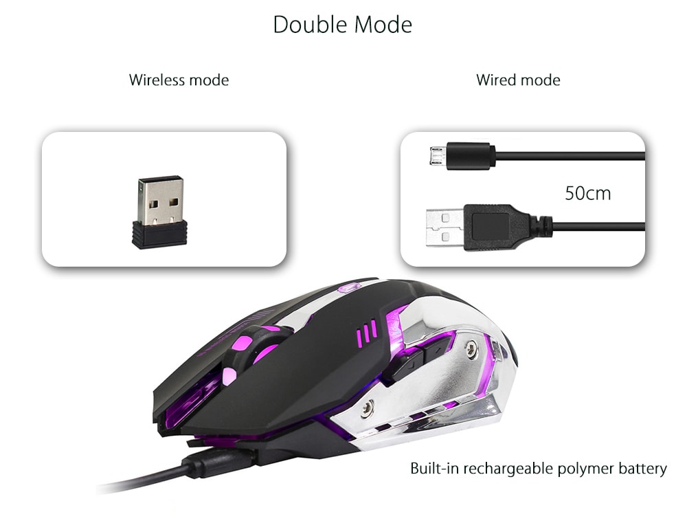 ZERODATE X70 Dual-mode Gaming Mouse 2400DPI with Breathing Light- White