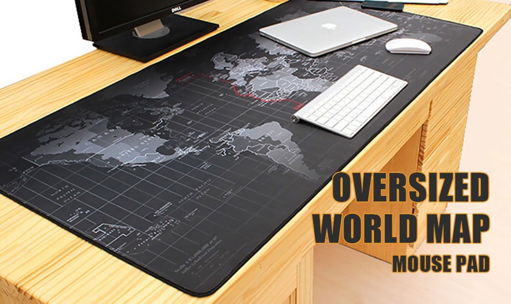 World Map Mouse Pad Oversized Non-slip Desktop Keyboard Mat- Black 300x700x3mm