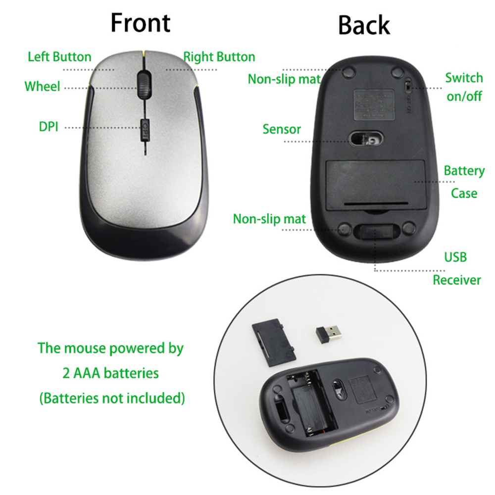 Ultra-Slim Mini USB 2.4G Wireless Mouse Optical for PC Laptop Desktop- Black