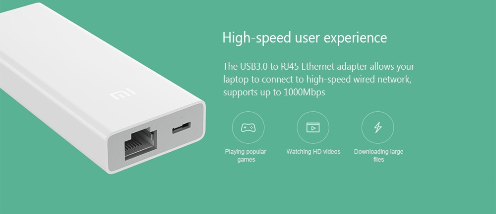 Xiaomi Multifunctional USB3.0 to RJ45 Ethernet Adapter Converter / USB Hub- White