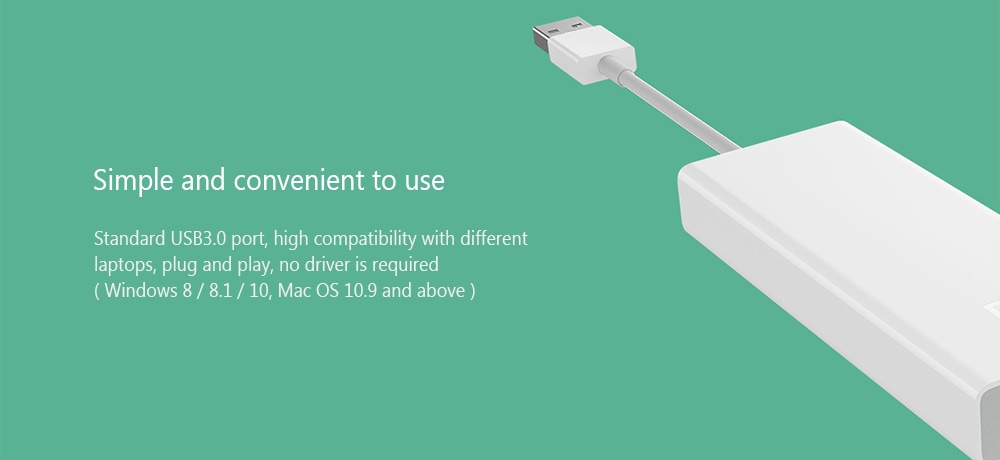 Xiaomi Multifunctional USB3.0 to RJ45 Ethernet Adapter Converter / USB Hub- White