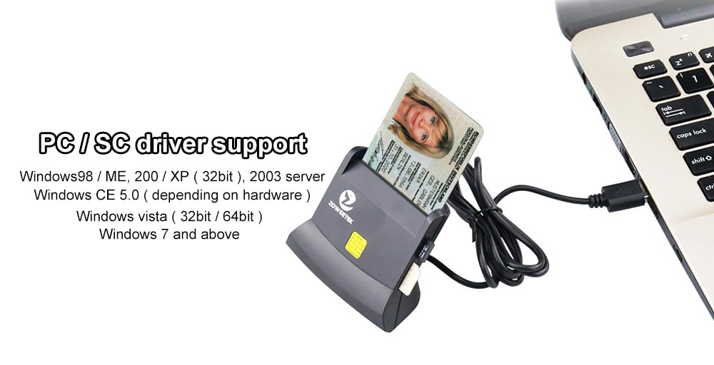 Zoweetek ZW - 12026 - 6 DOD Military USB Smart Card Reader / CAC Common Access Card Reader- Black