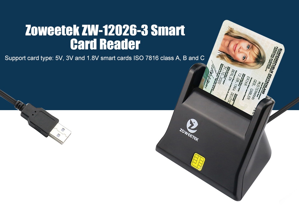 Zoweetek ZW - 12026 - 3  EMV USB Smart Card Reader Writer DOD Military USB Common Access CAC Smart Card Reader ISO7816 for SIM / ATM / IC / ID Card- Black