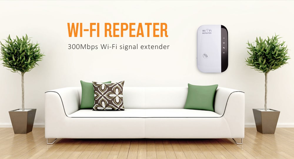Wireless Wi-Fi Repeater 300Mbps Network Signal Extender Internet Antenna Booster- Milk White EU Plug