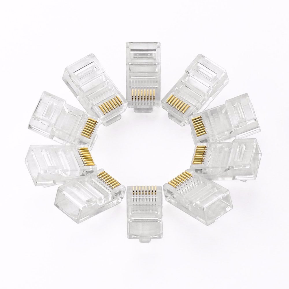 RJ45 Network Connector 8P8C Modular Ethernet Cable Head Plug Gold- White 50 only