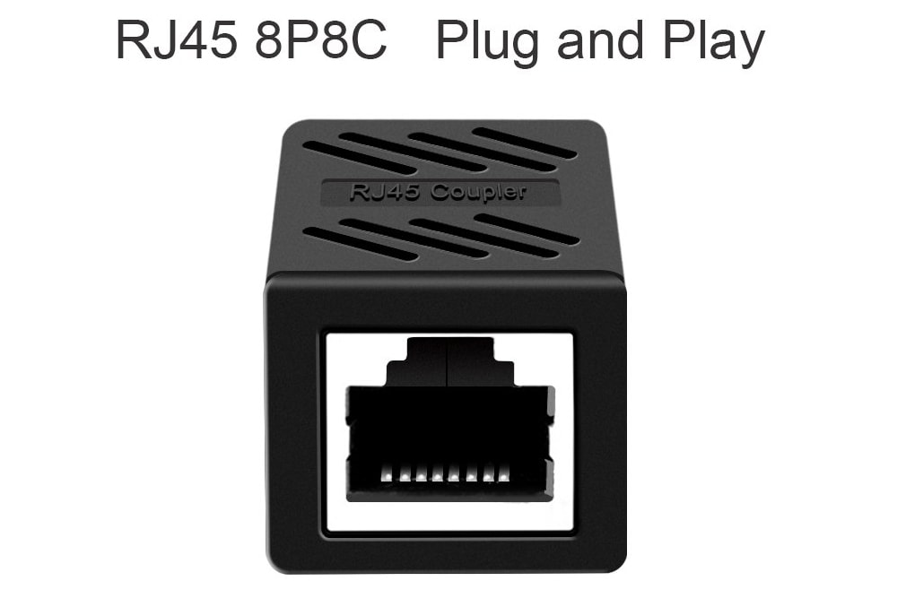 RJ45 Network Coupler Ethernet Cable Extender Adapter for Cat7 Cat6 Cat5e 2PCS- Black