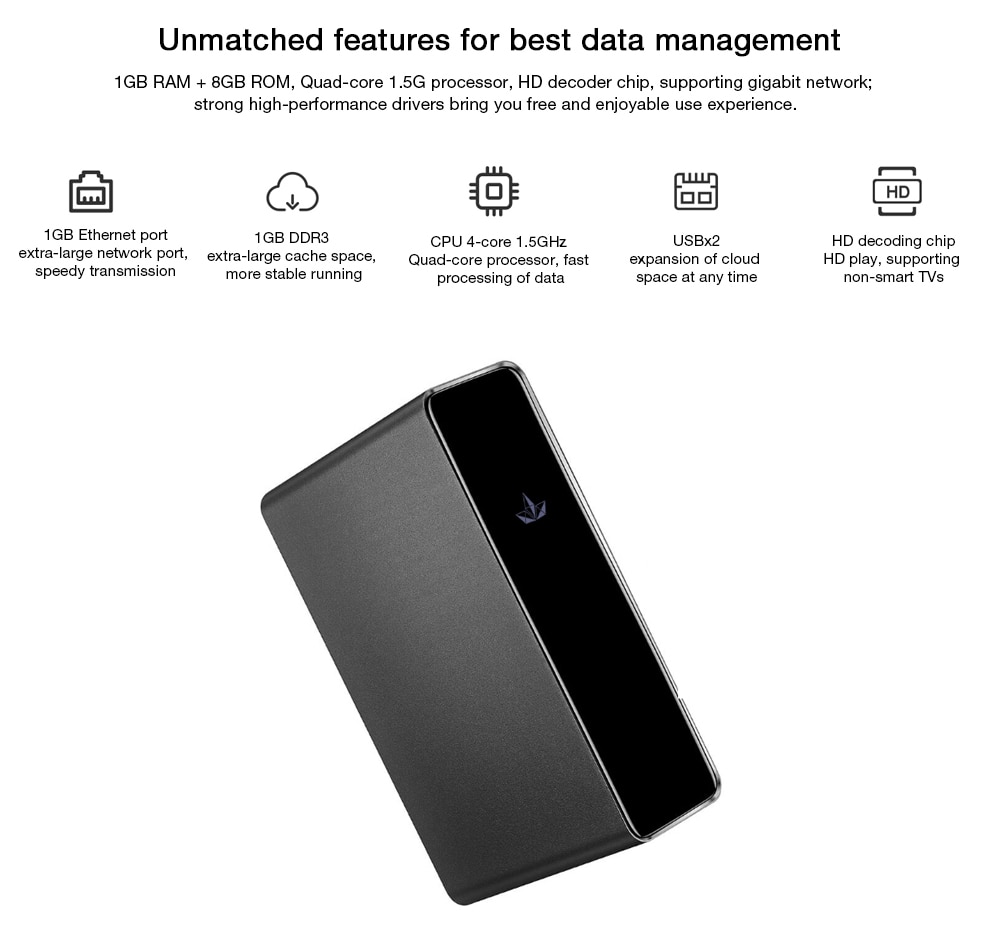 Wankeyun WS1608 Cloud Disk 1000Mbps Network Privacy Support 8TB Expand Capacity Multiple Screen Remote Display from Xiaomi youpin - Black