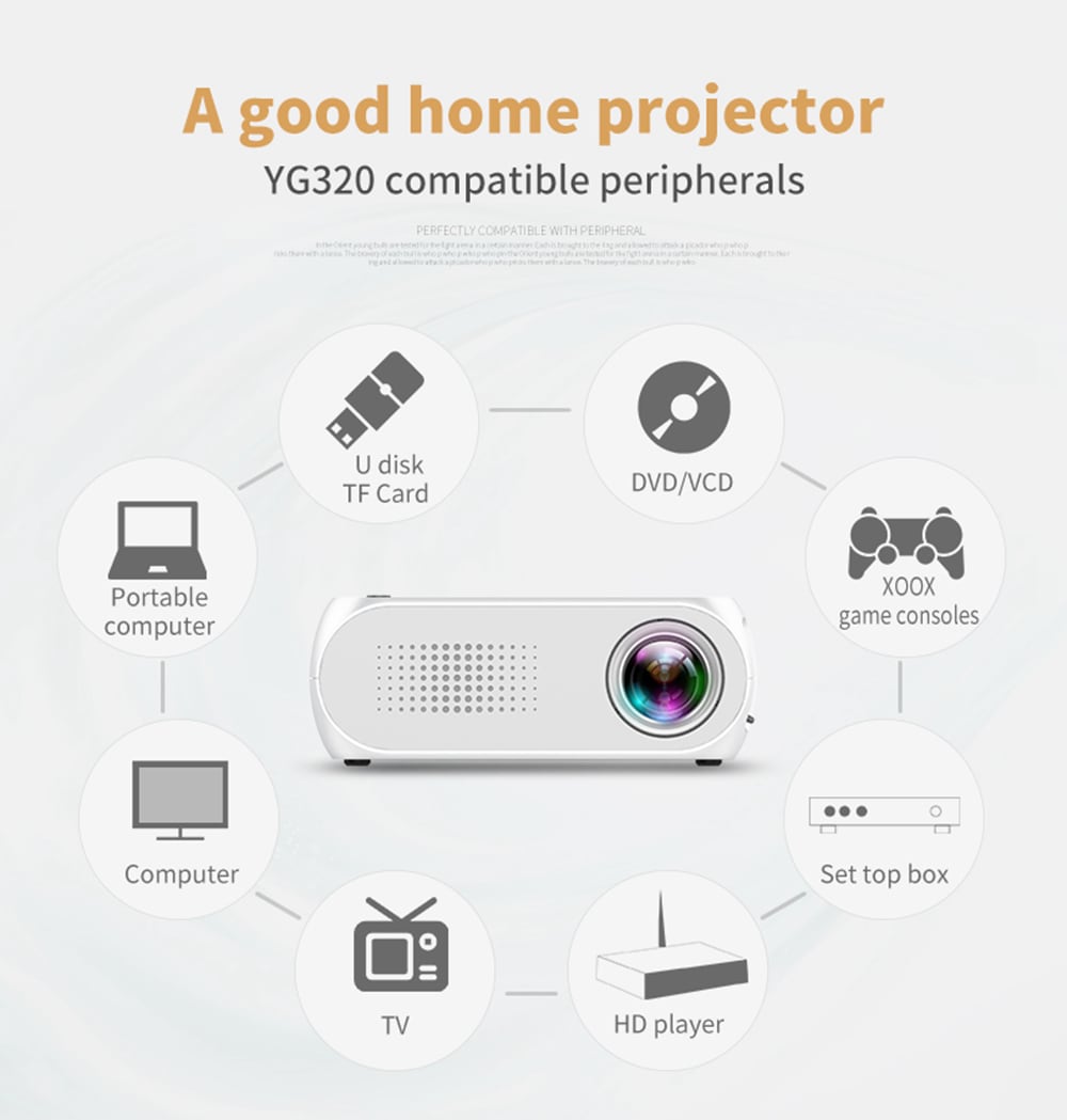 YG-320 Portable Home Mini HDMI USB LED 1080P Projector- Snow White US Plug