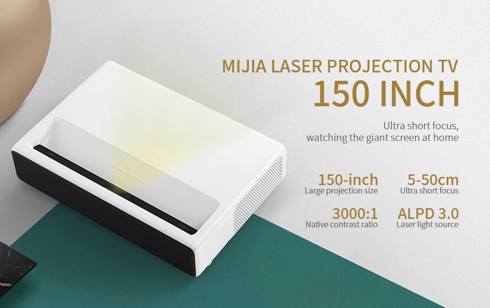Xiaomi Mijia Ultra Short Throw 5000 ANSI Lumens Laser Projector 3000 : 1 T968 Cortex-A53 4-core 4K Android 6.0 ALPD 3.0 - English Version- White EU Plug