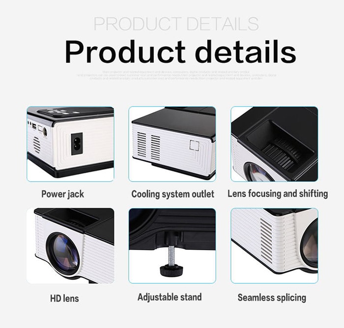 VS314 LED Projector 1500 Lumens 800 x 480 Pixels 1080P Media Player- White and Black US Plug