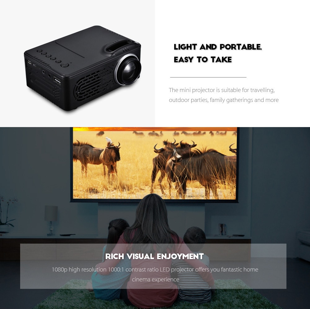 RD - 814 1080P Portable LED Mini Projector Multimedia for Photo Music Movie Text- White EU Plug