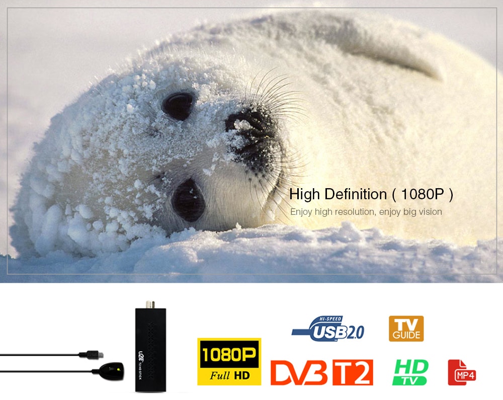 U2C DVB - T2 TV Stick Support 1080P Full HD- Black EU