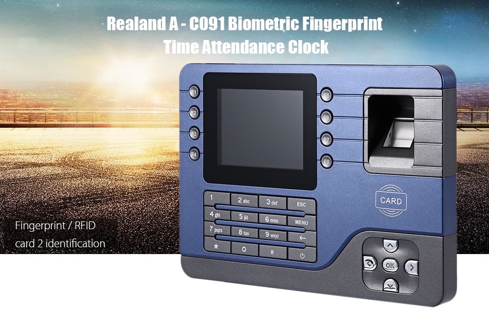 Realand  A - C091 TFT Fingerprint Time Attendance Clock Employee Payroll Recorder 2 Identification Mode for Company School- Gray US Plug