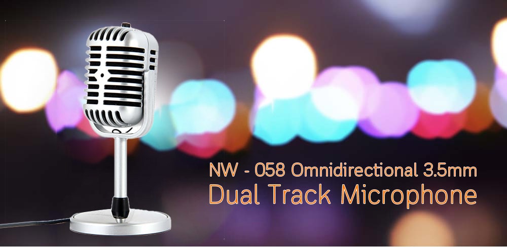 NW - 058 Professional Omnidirectional 3.5mm Dual Track Microphone for Desk PC and Notebook with Recording Function - Silver- Silver