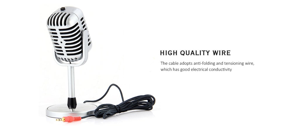 NW - 058 Professional Omnidirectional 3.5mm Dual Track Microphone for Desk PC and Notebook with Recording Function - Silver- Silver