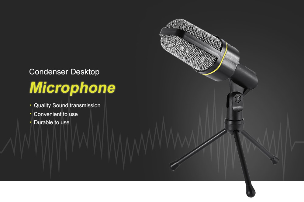 Yanmai Condenser Sound Microphone with Stand for PC Laptop Skype Recording- Black