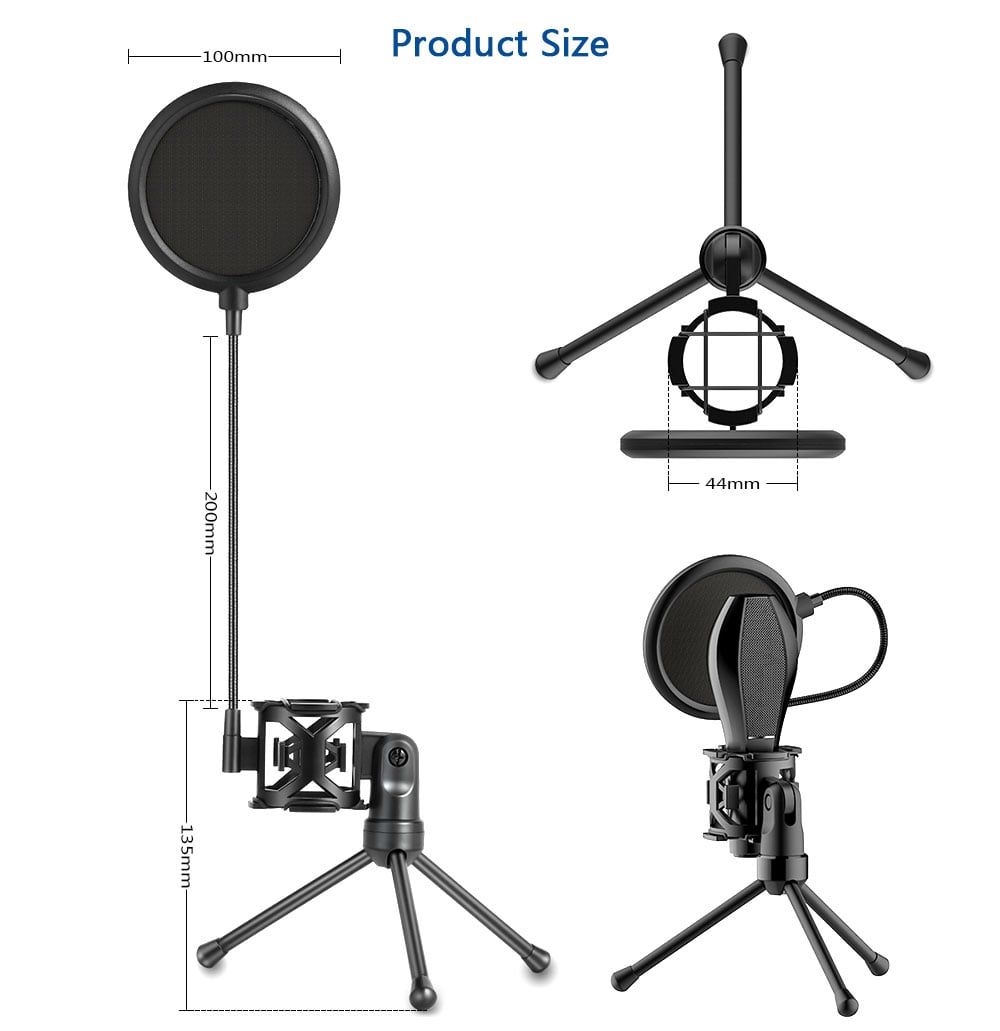 PS - 2 Microphone Filter with Adjustable Desktop Stand - Black