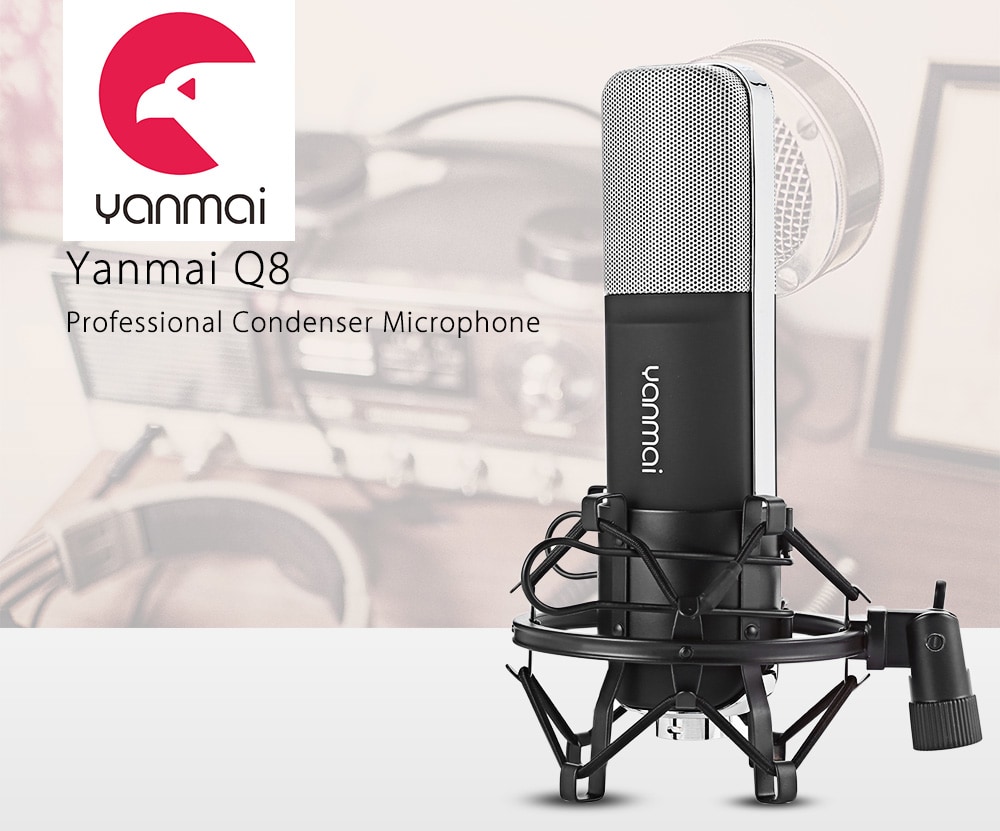 Yanmai Q8 Professional Condenser Microphone Cardioid with Shock Mount for Recording- Black