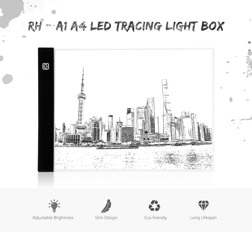 RH - A1 A4 LED Tracing Light Box Adjustable Brightness Pad for Artists Drawing Sketching- White