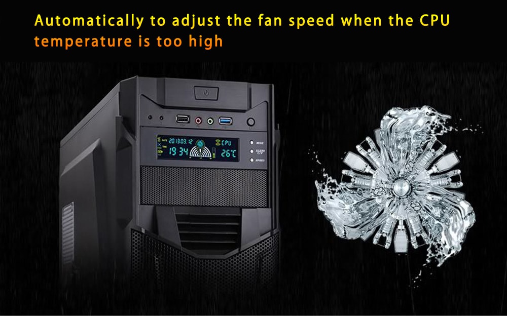 STW 5023 5.25inch Drive Bay Full Brushed Aluminum 3 Channels Fan Speed Temperature Controller with LCD Screen- Black