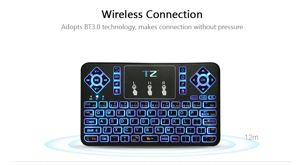 TZ Q9 Wireless Mini Keyboard BT3.0 Backlight Function with Touchpad- Black