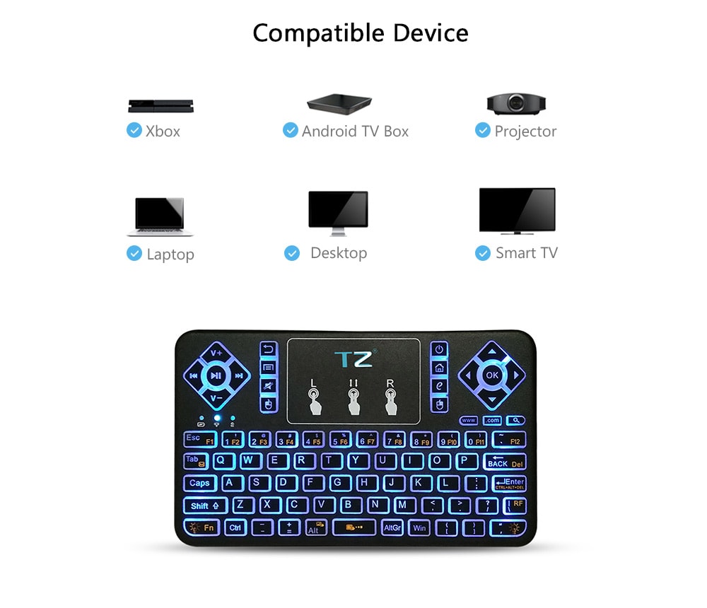 TZ Q9 Wireless Mini Keyboard BT3.0 Backlight Function with Touchpad- Black