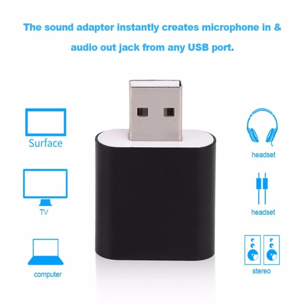USB 7.1 Independent 3D Sound Card Adapters 3.5mm Audio- Black