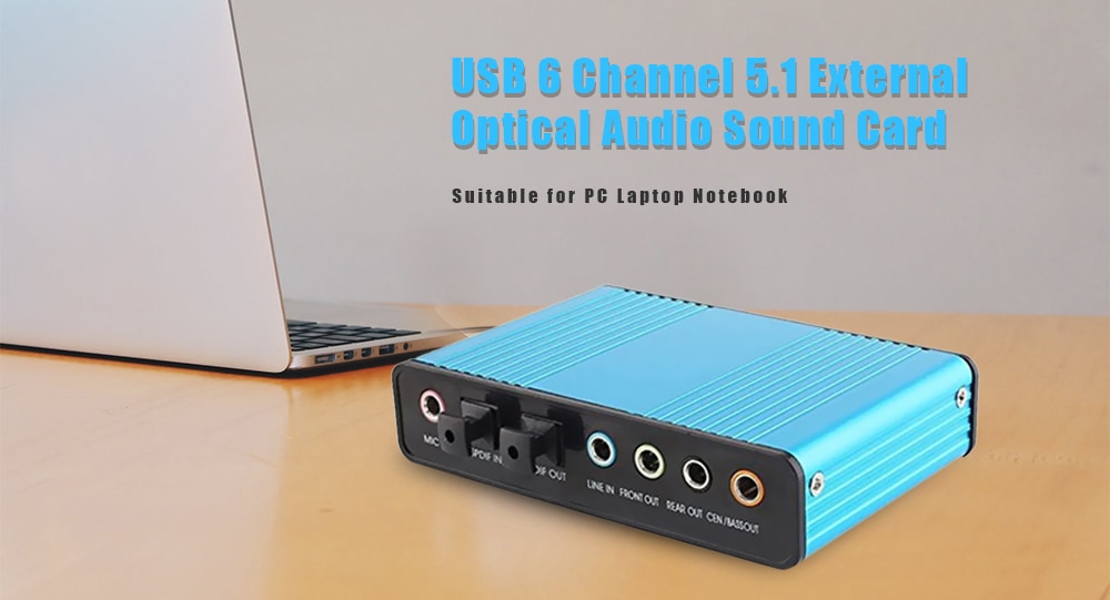 USB 6 Channel 5.1 External Optical Audio Sound Card for PC Laptop Notebook- Butterfly Blue