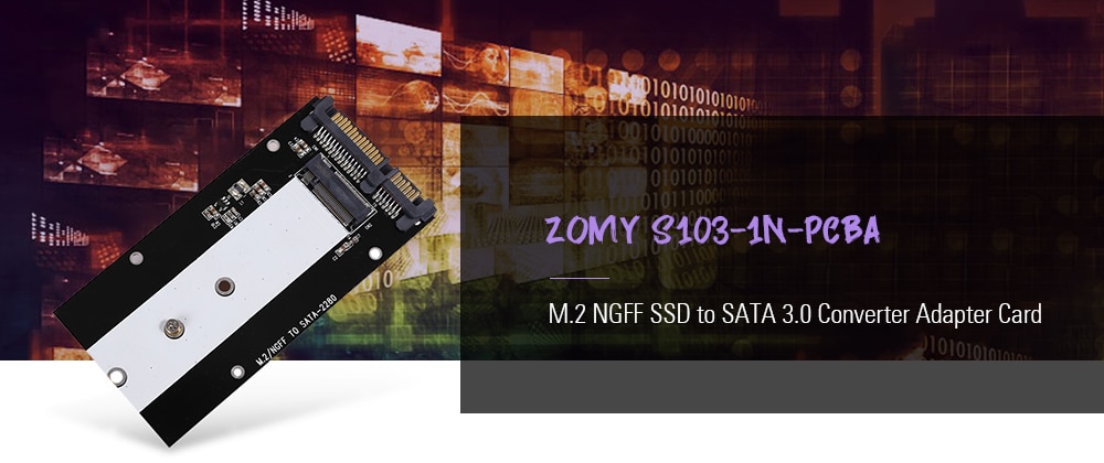 ZOMY S103 - 1N - PCBA M.2 NGFF SSD to SATA 3.0 Converter Adapter Card- Black
