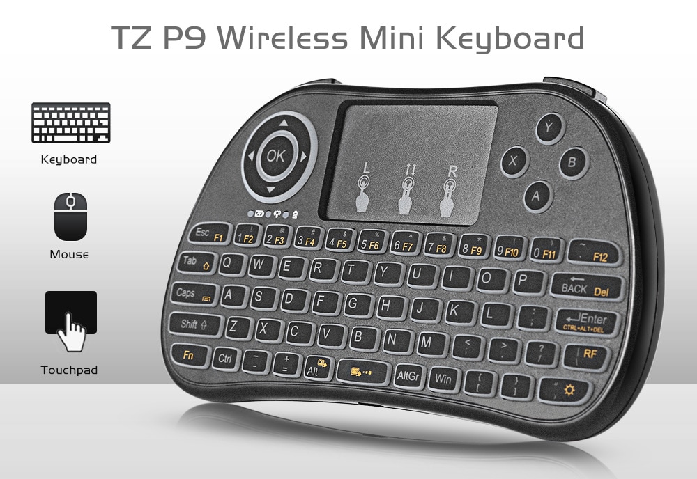 TZ P9 Wireless Mini Keyboard Backlight Function with Touchpad- Black
