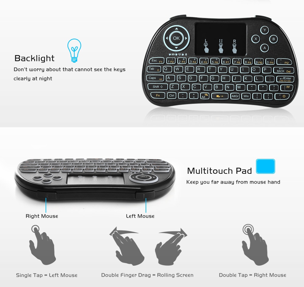 TZ P9 Wireless Mini Keyboard Backlight Function with Touchpad- Black