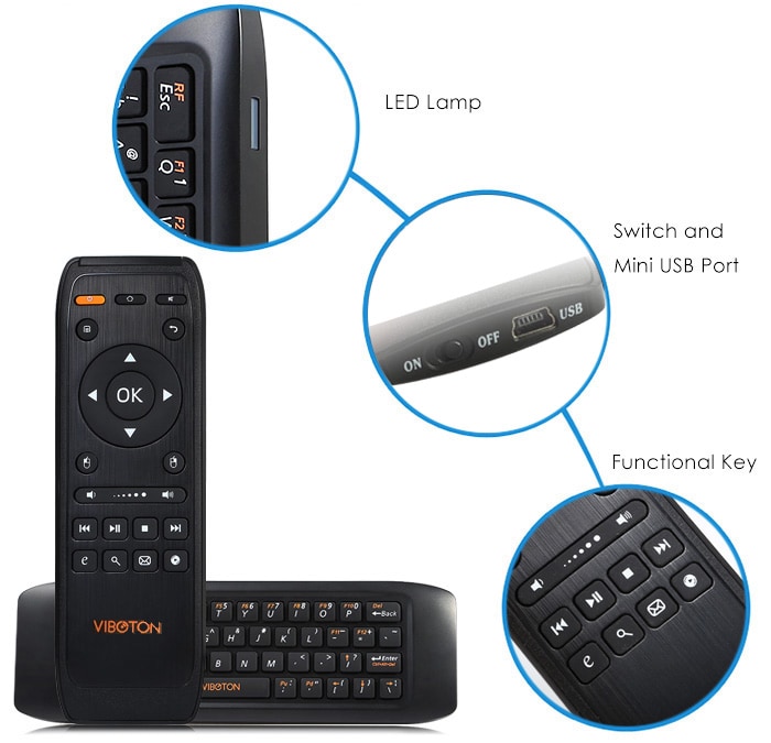 Viboton KB - 91 2.4GHz Handle Air Mouse + Wireless Keyboard for Home Entertainment- Black