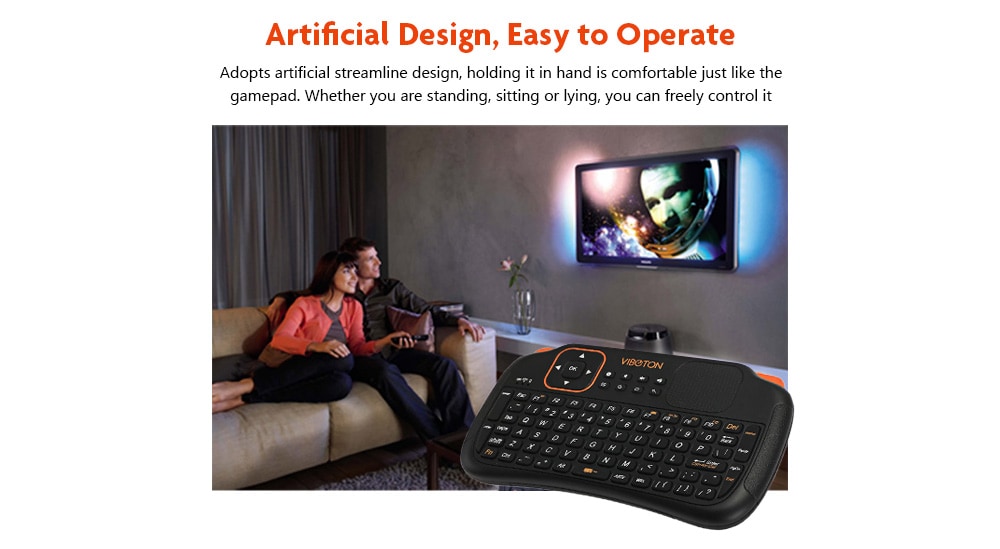 Viboton S1 3-in-1 Mini 2.4GHz Wireless Keyboard with Air Mouse / Remote Control / Touchpad Function for PC Android TV HTPC- Black