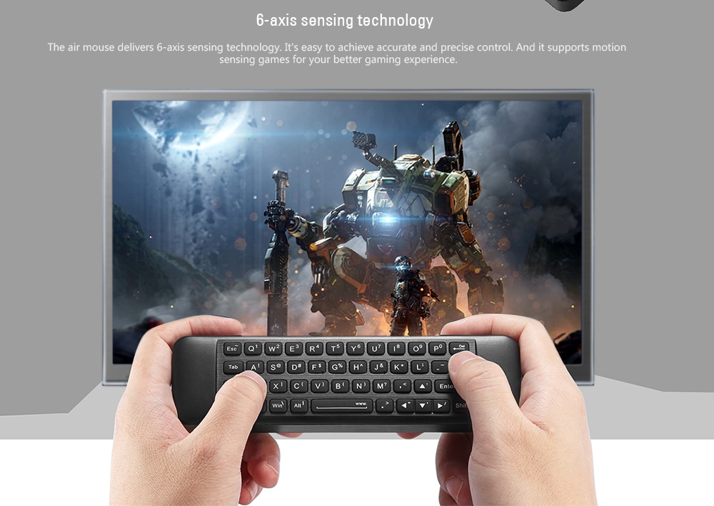 W10 GYRO 2.4GHz Wireless Remote Control Air Mouse Keyboard with Backlight- Black