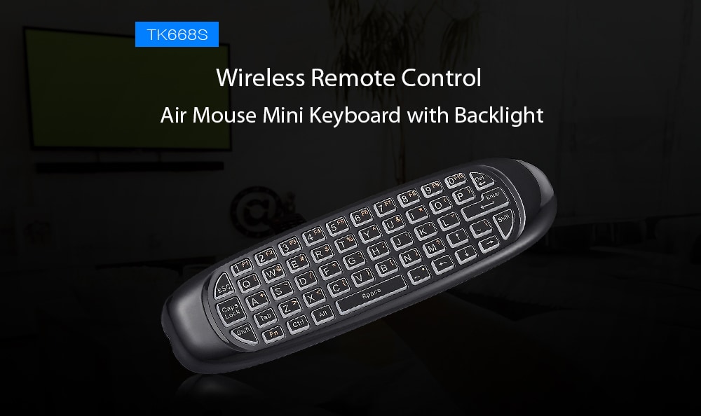 TK668S Portable 2.4GHz Wireless Remote Control Air Mouse Mini Keyboard with Backlight- Black