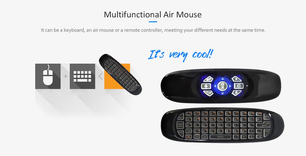TK668S Portable 2.4GHz Wireless Remote Control Air Mouse Mini Keyboard with Backlight- Black