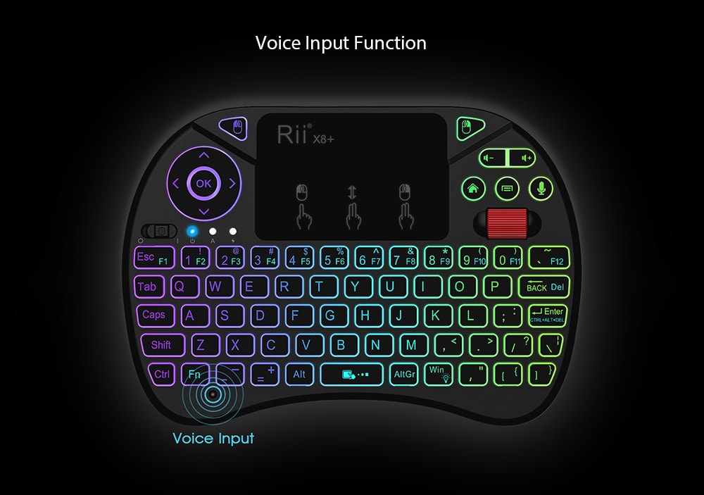 Rii X8 Plus 2.4GHz Wireless Air Mouse Keyboard with Touchpad - Black