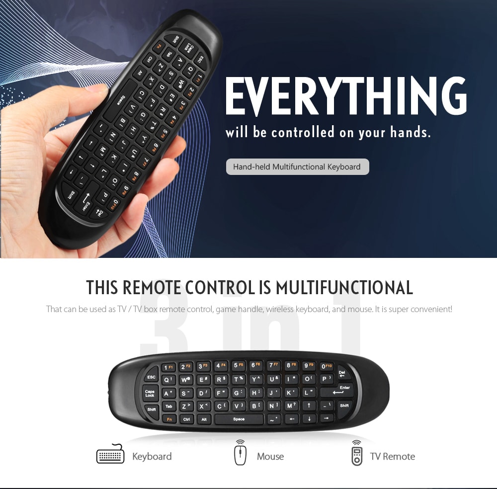TK668 2.4GHz Wireless Air Mouse + Remote Controller + QWERTY Keyboard with LED Indicator- Black