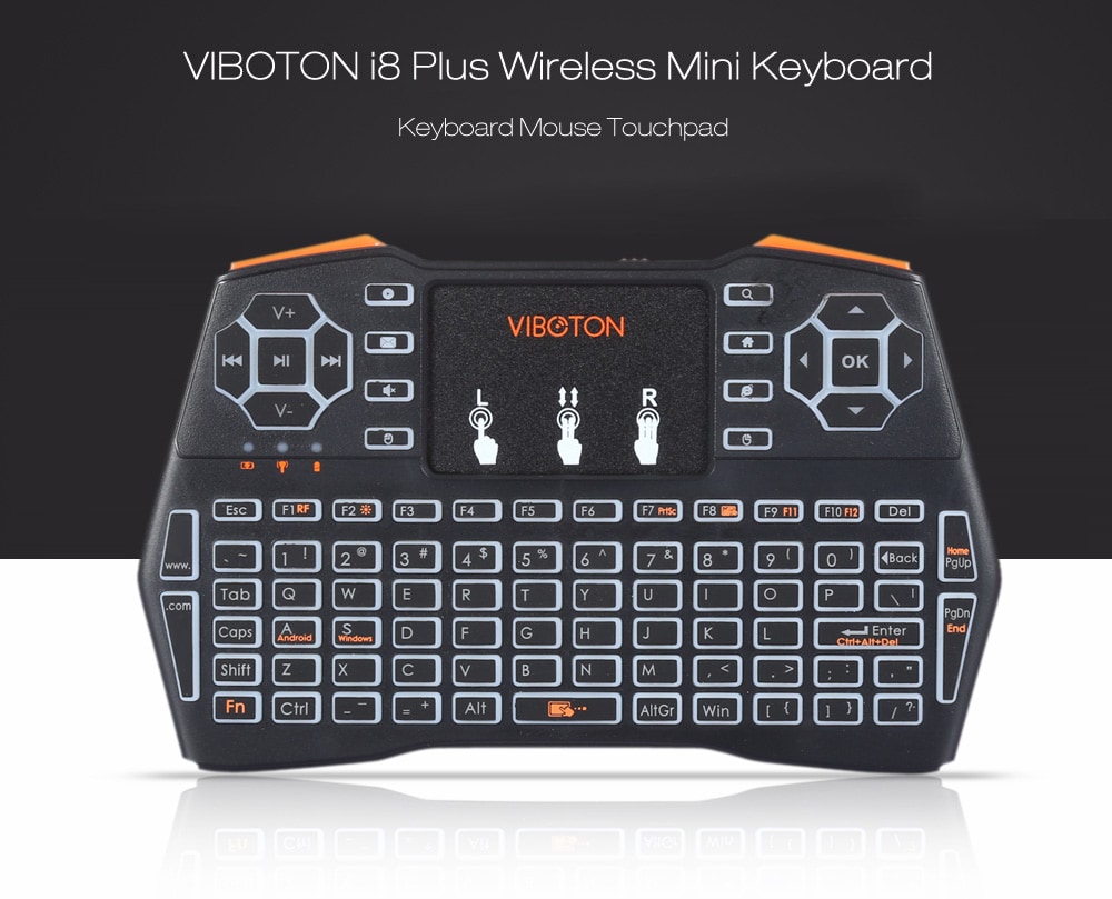 VIBOTON i8 Plus 2.4G Wireless Keyboard Fly Air Mouse Touchpad Backlight Version- Full Black German