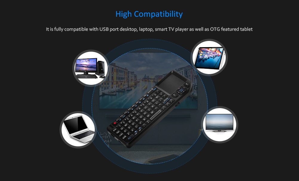 TR-MWK High Performance 2.4GHz Wireless QWERTY Keyboard Touchpad with Receiver for HTPC PS3 Xbox360- Black