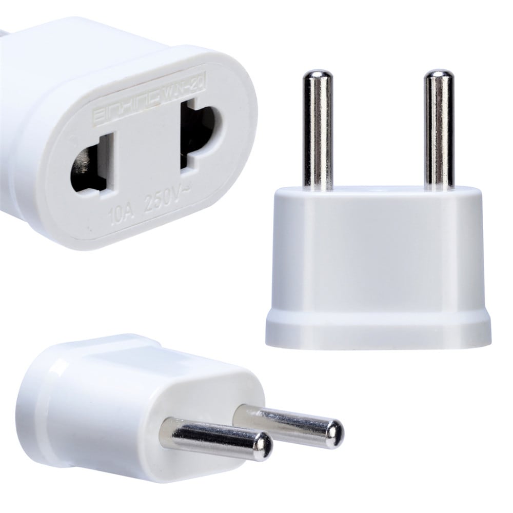 US To EU Plug White Travel Power Plug Adapter Converter Plug- White