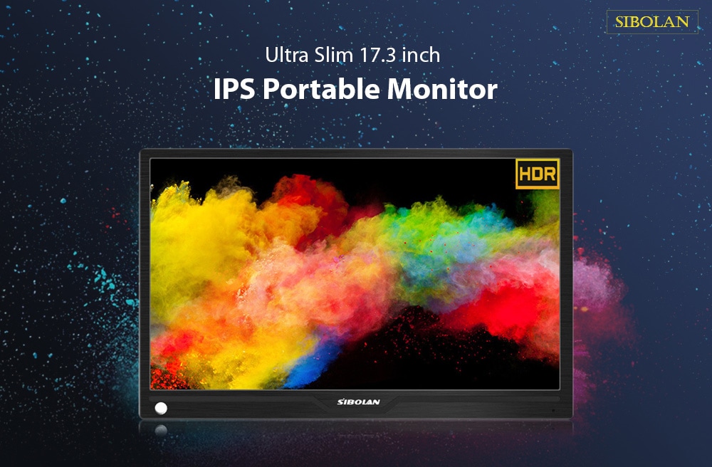 SIBOLAN S4 17.3 inch IPS 1080P HDR Portable Monitor with HD input- Black Monitor + Case